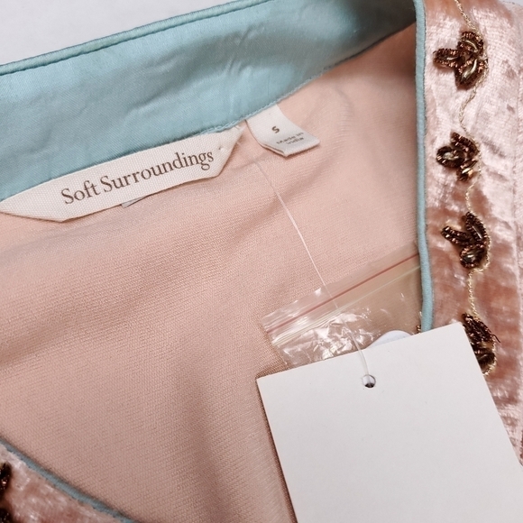 New Soft Surroundings Peach Viscose Blend Velour Boho Dedazzled Camisole Sz S - Picture 9 of 16